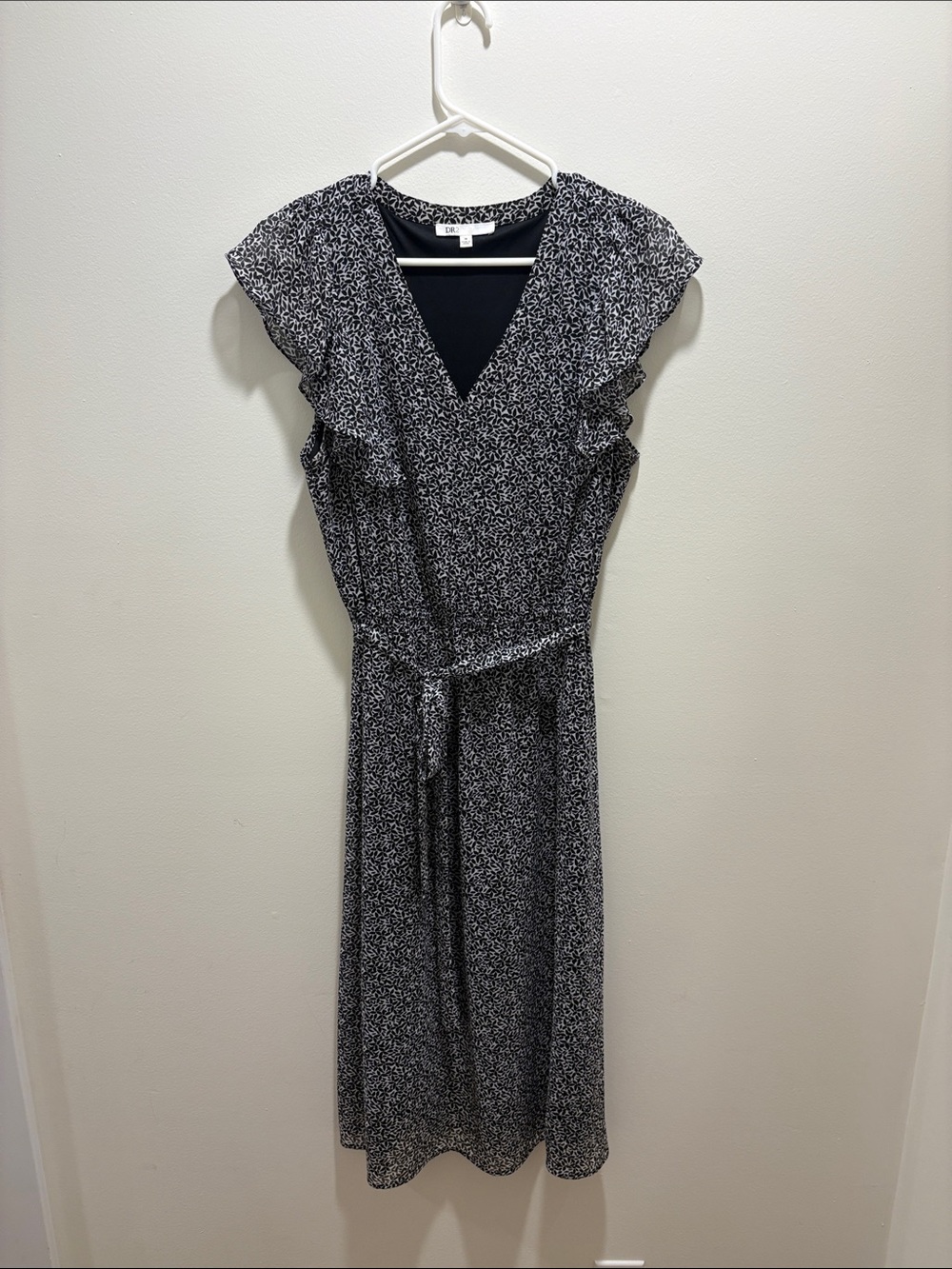 DR2 Black & White Floral Midi Wrap Dress